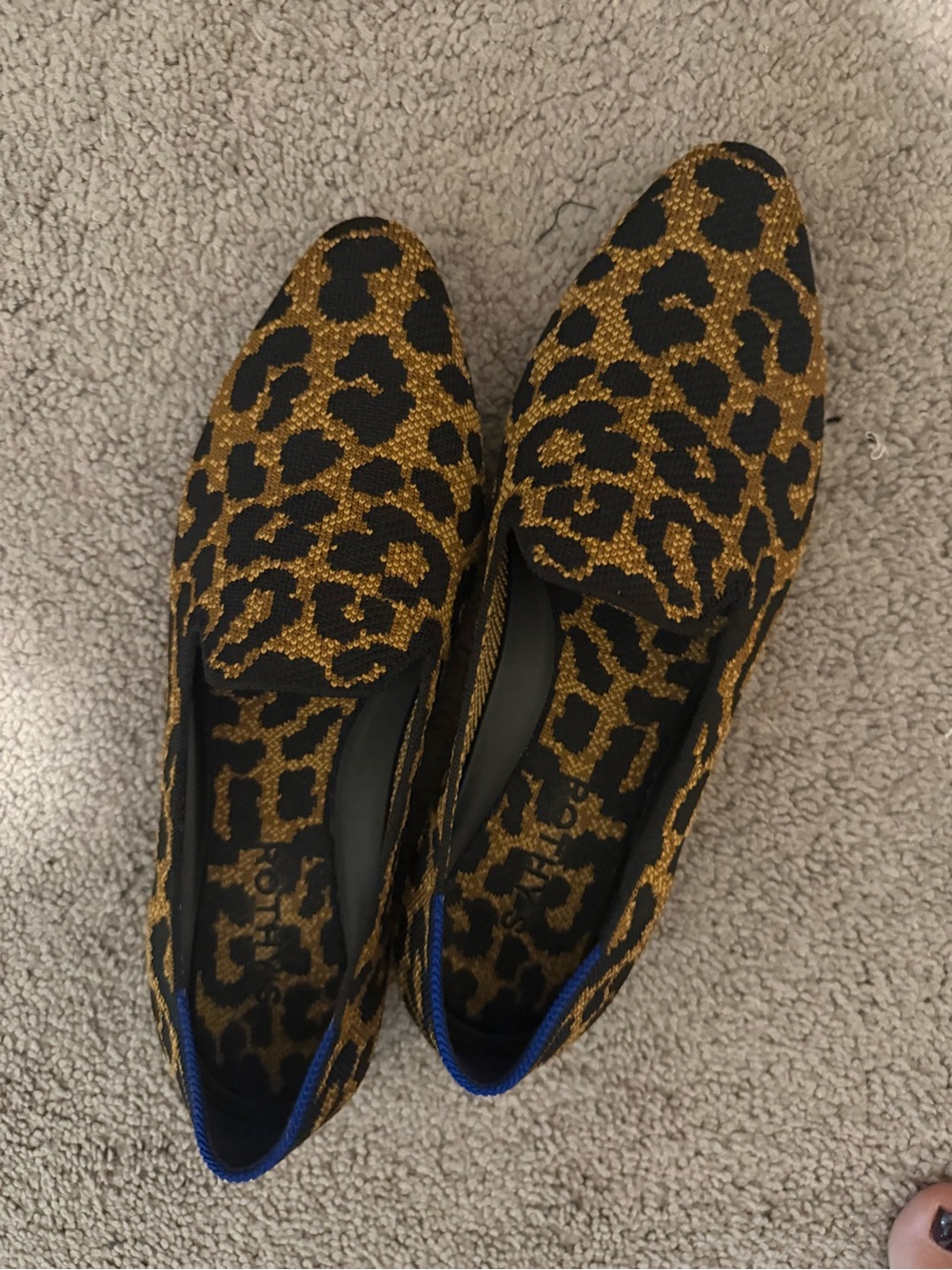 Rothy’s Leopard Print Almond Loafers in Black and Gold - Picture 1 of 4